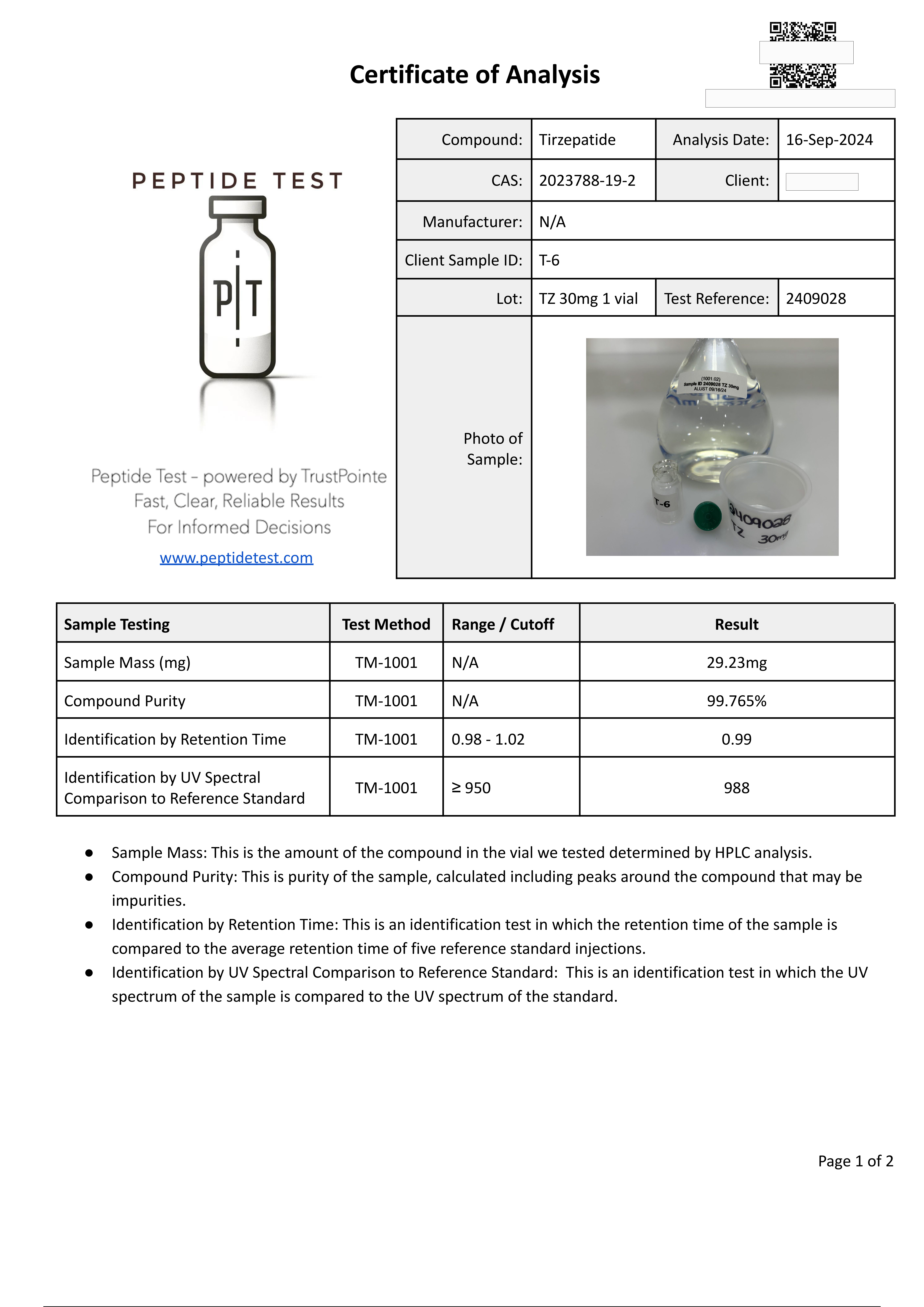 (image for) Tirzepatide - lyophilised (unconstituted) 30mg vial 10 pack